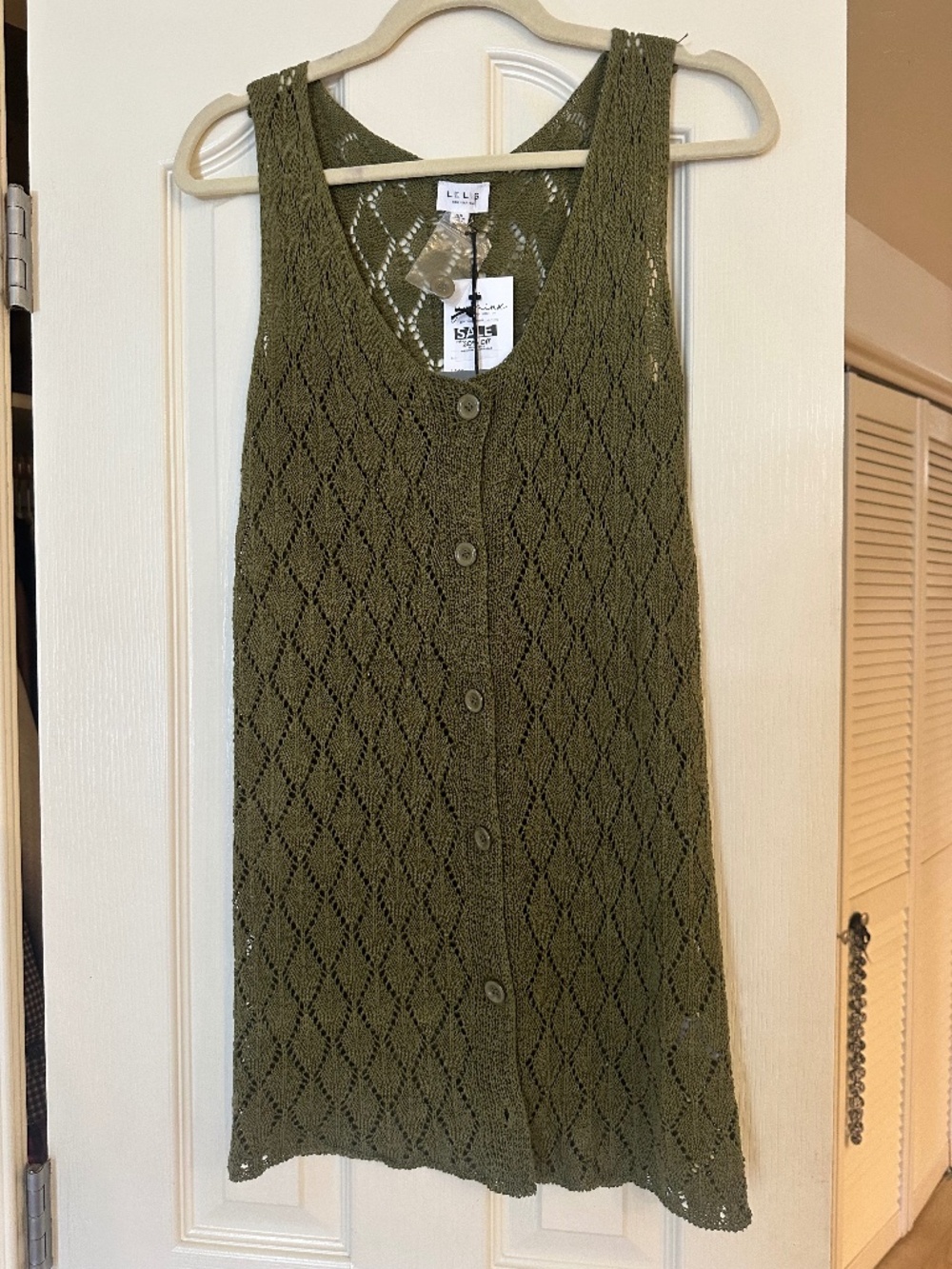 Lelis - olive green - button up crochet mini dress - NWT